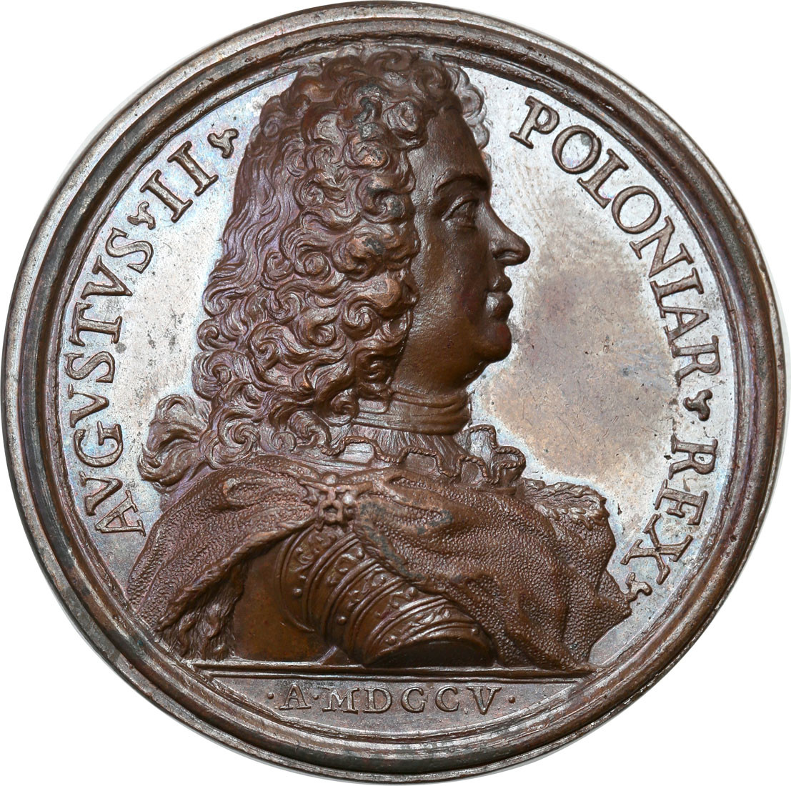 August II Mocny. Medal August II 1705, brąz - jak LUSTRZANKA